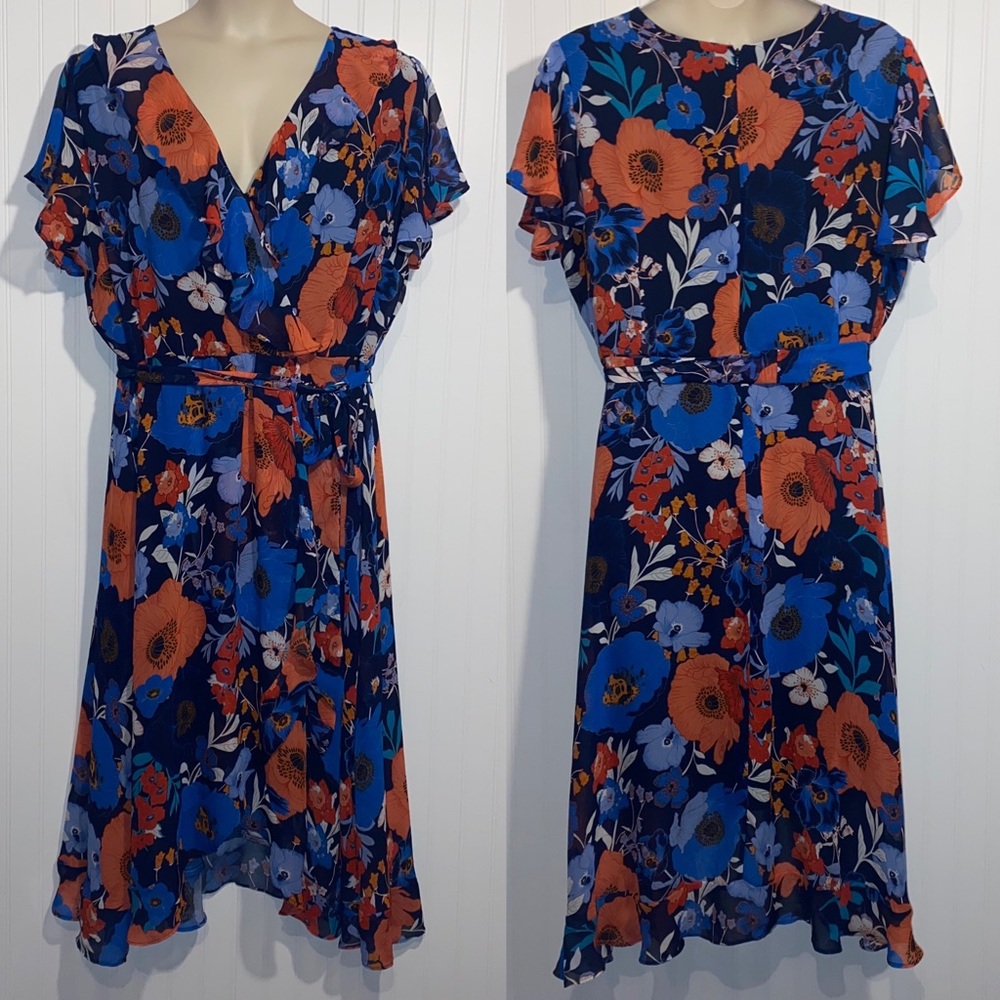 Lane Bryant Vibrant Blue and Orange Midi Dress
